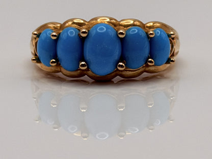 10k Yellow Gold Vintage Turquoise Cluster Ring