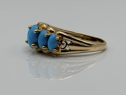 10k Yellow Gold Vintage Turquoise Cluster Ring