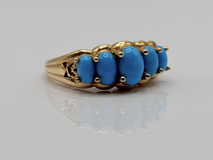 10k Yellow Gold Vintage Turquoise Cluster Ring