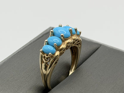 10k Yellow Gold Vintage Turquoise Cluster Ring