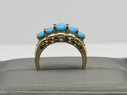 10k Yellow Gold Vintage Turquoise Cluster Ring