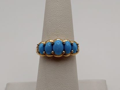 10k Yellow Gold Vintage Turquoise Cluster Ring
