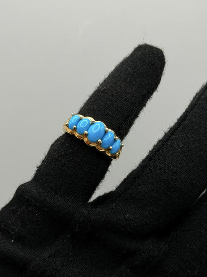 10k Yellow Gold Vintage Turquoise Cluster Ring