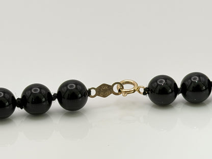 14K Gold Black Bead & Pearl Necklace 20” | Elegant Onyx Style Beaded Necklace