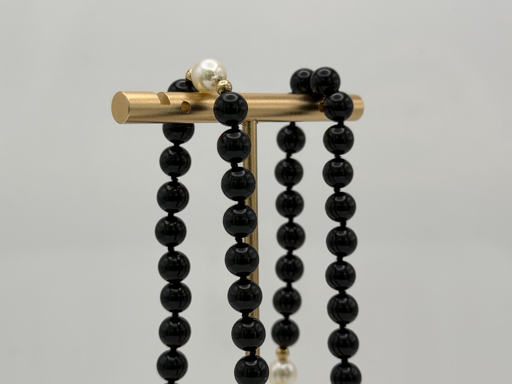 14K Gold Black Bead & Pearl Necklace 20” | Elegant Onyx Style Beaded Necklace