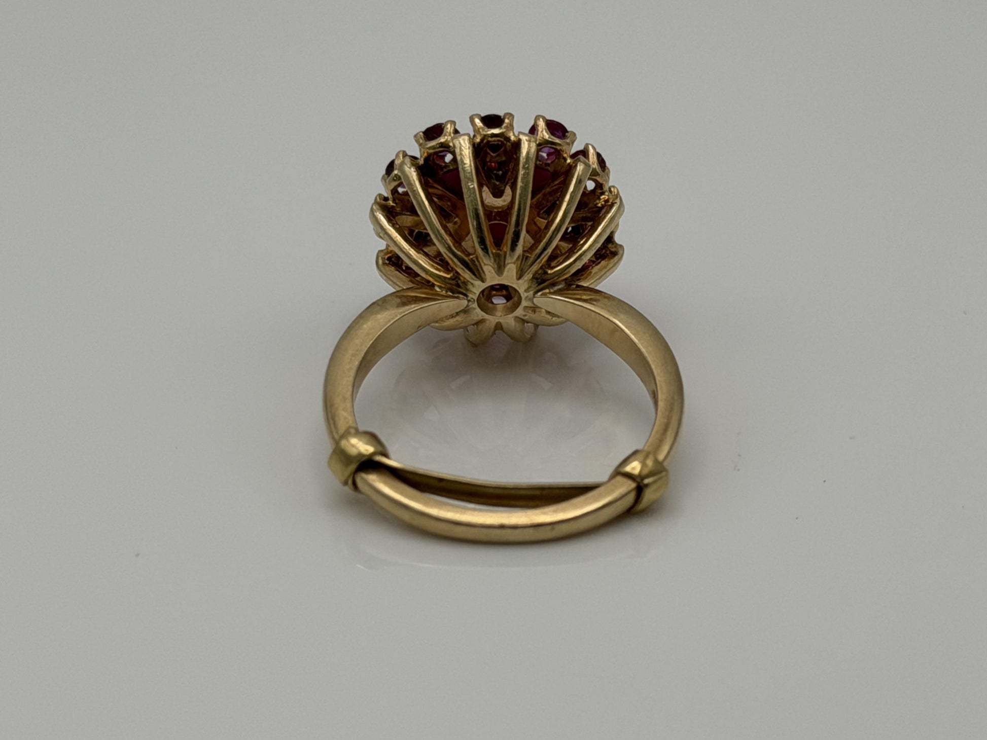 14K Gold Ruby Halo Ring Star Ruby Center Vintage Style Pink Ruby Cluster