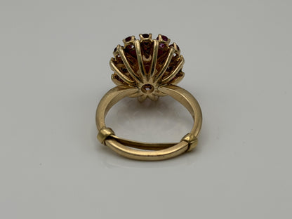 14K Gold Ruby Halo Ring Star Ruby Center Vintage Style Pink Ruby Cluster