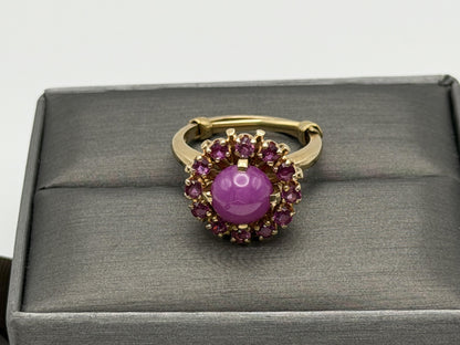 14K Gold Ruby Halo Ring Star Ruby Center Vintage Style Pink Ruby Cluster