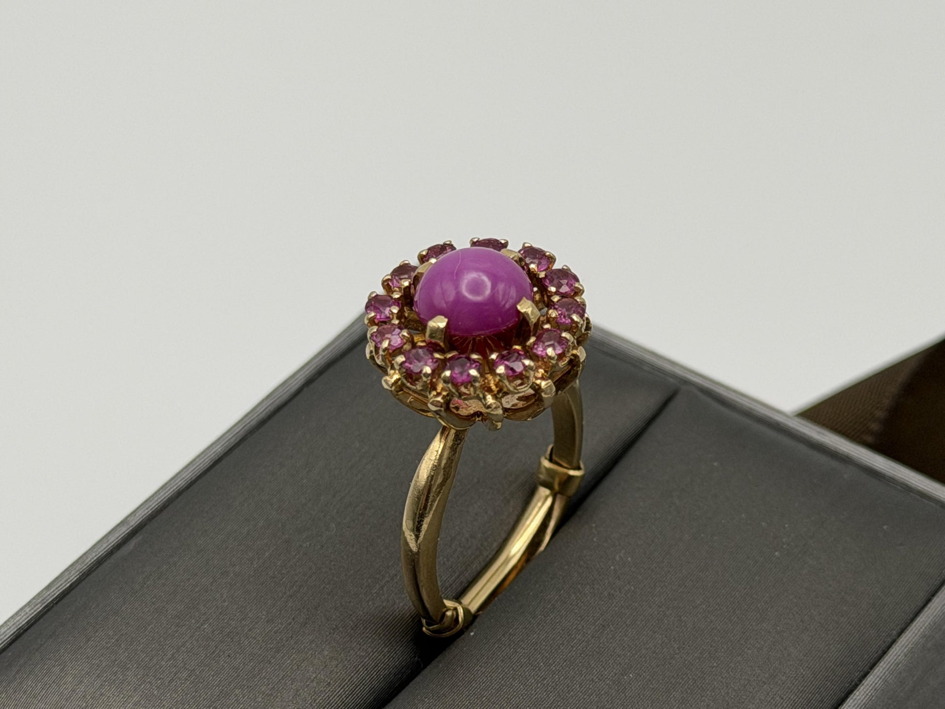 14K Gold Ruby Halo Ring Star Ruby Center Vintage Style Pink Ruby Cluster
