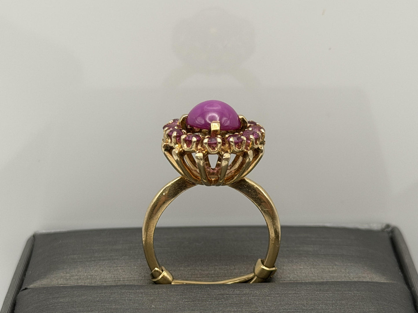 14K Gold Ruby Halo Ring Star Ruby Center Vintage Style Pink Ruby Cluster