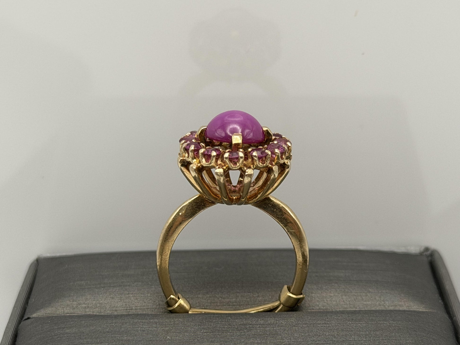 14K Gold Ruby Halo Ring Star Ruby Center Vintage Style Pink Ruby Cluster
