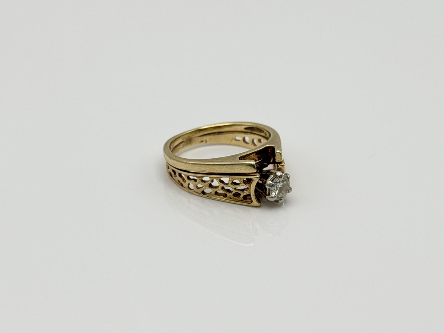 14K Gold Diamond Ring Solitaire Style Vintage Inspired Diamond Ring