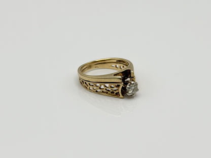 14K Gold Diamond Ring Solitaire Style Vintage Inspired Diamond Ring