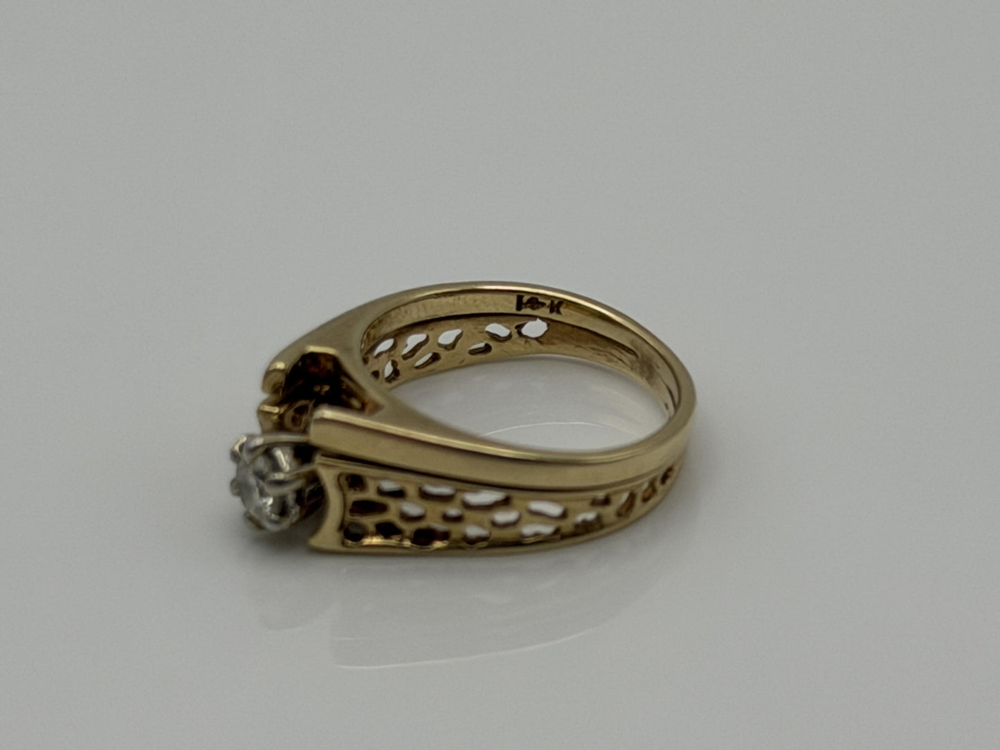 14K Gold Diamond Ring Solitaire Style Vintage Inspired Diamond Ring