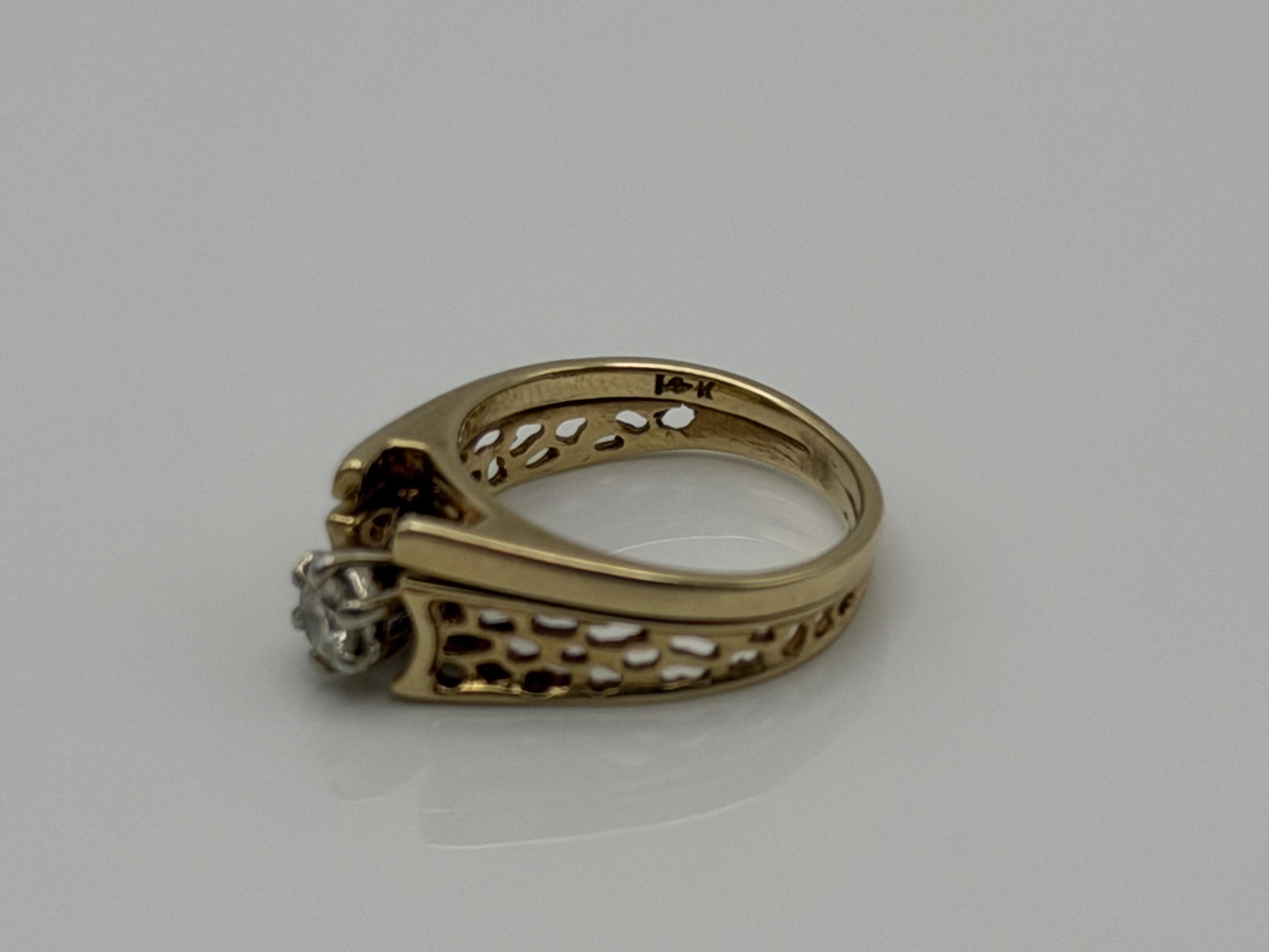 14K Gold Diamond Ring Solitaire Style Vintage Inspired Diamond Ring