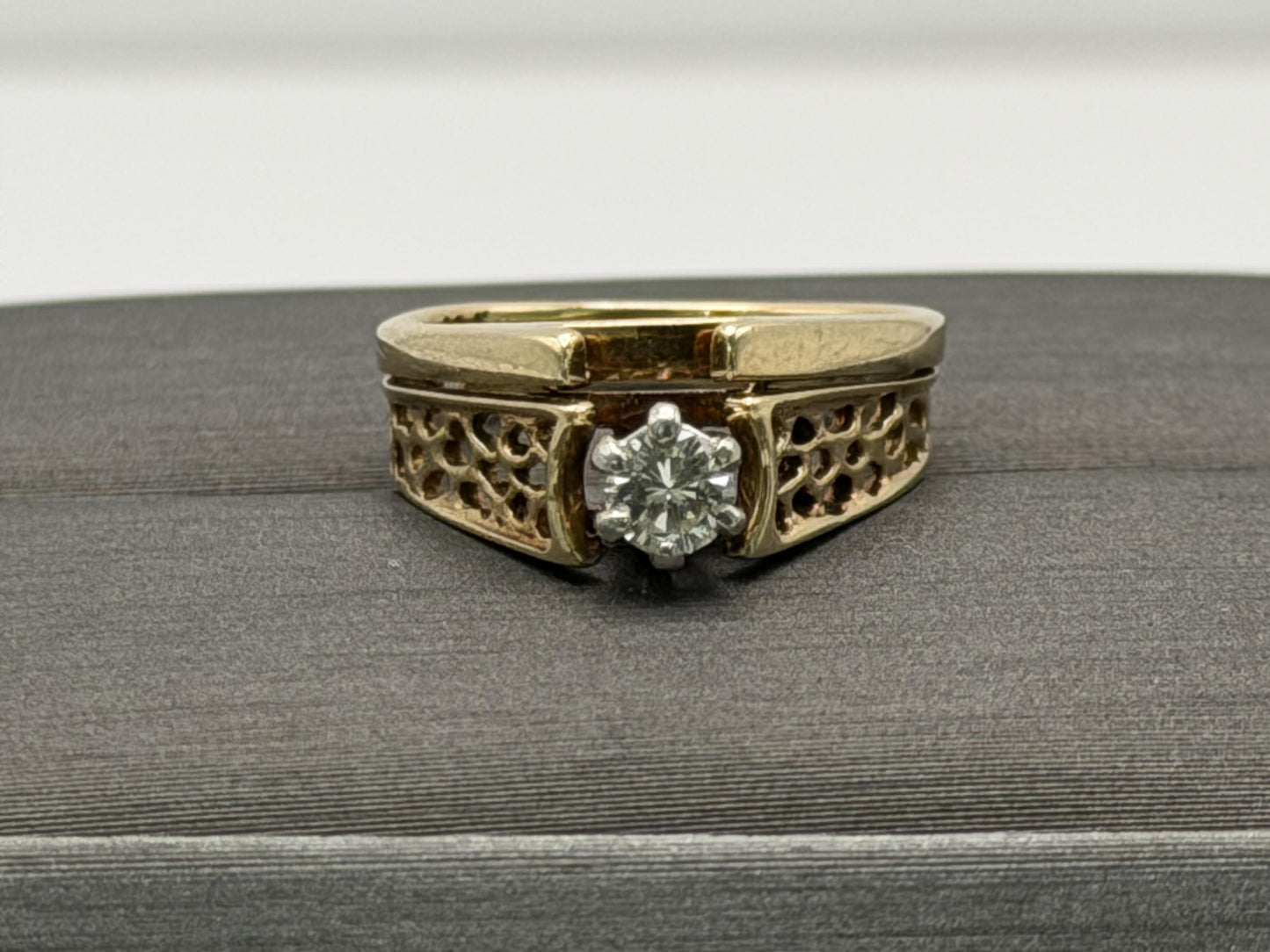 14K Gold Diamond Ring Solitaire Style Vintage Inspired Diamond Ring