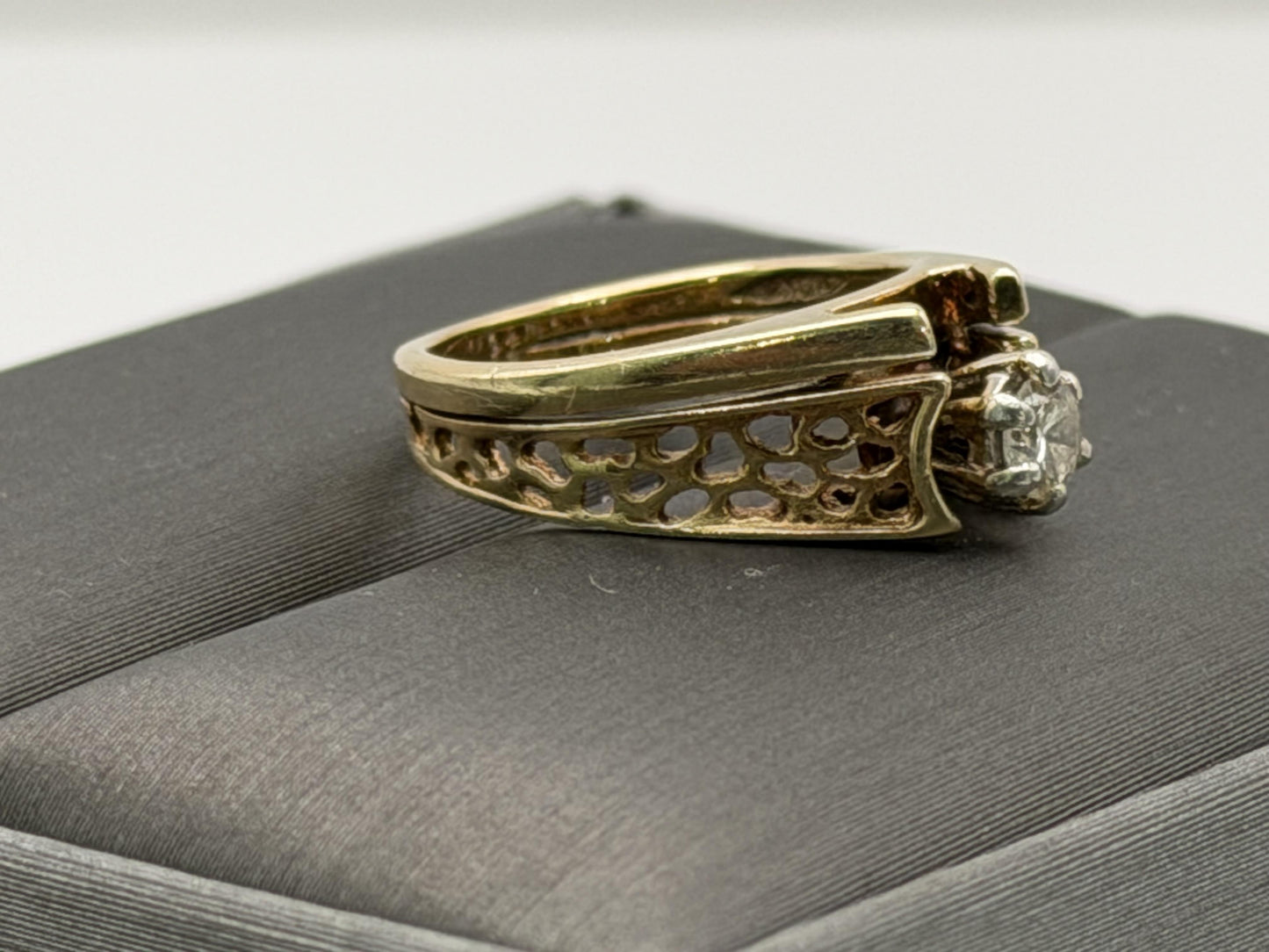 14K Gold Diamond Ring Solitaire Style Vintage Inspired Diamond Ring
