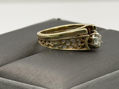 14K Gold Diamond Ring Solitaire Style Vintage Inspired Diamond Ring