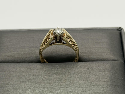 14K Gold Diamond Ring Solitaire Style Vintage Inspired Diamond Ring