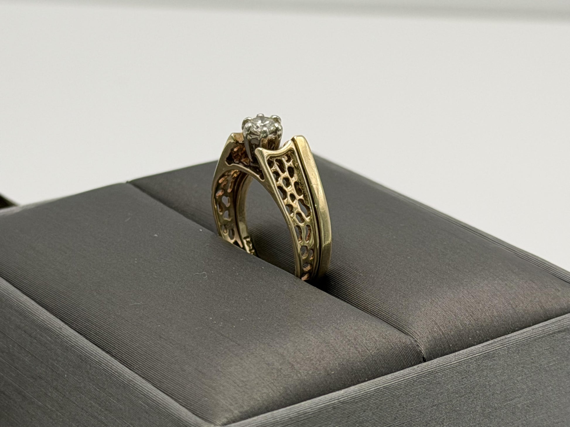 14K Gold Diamond Ring Solitaire Style Vintage Inspired Diamond Ring