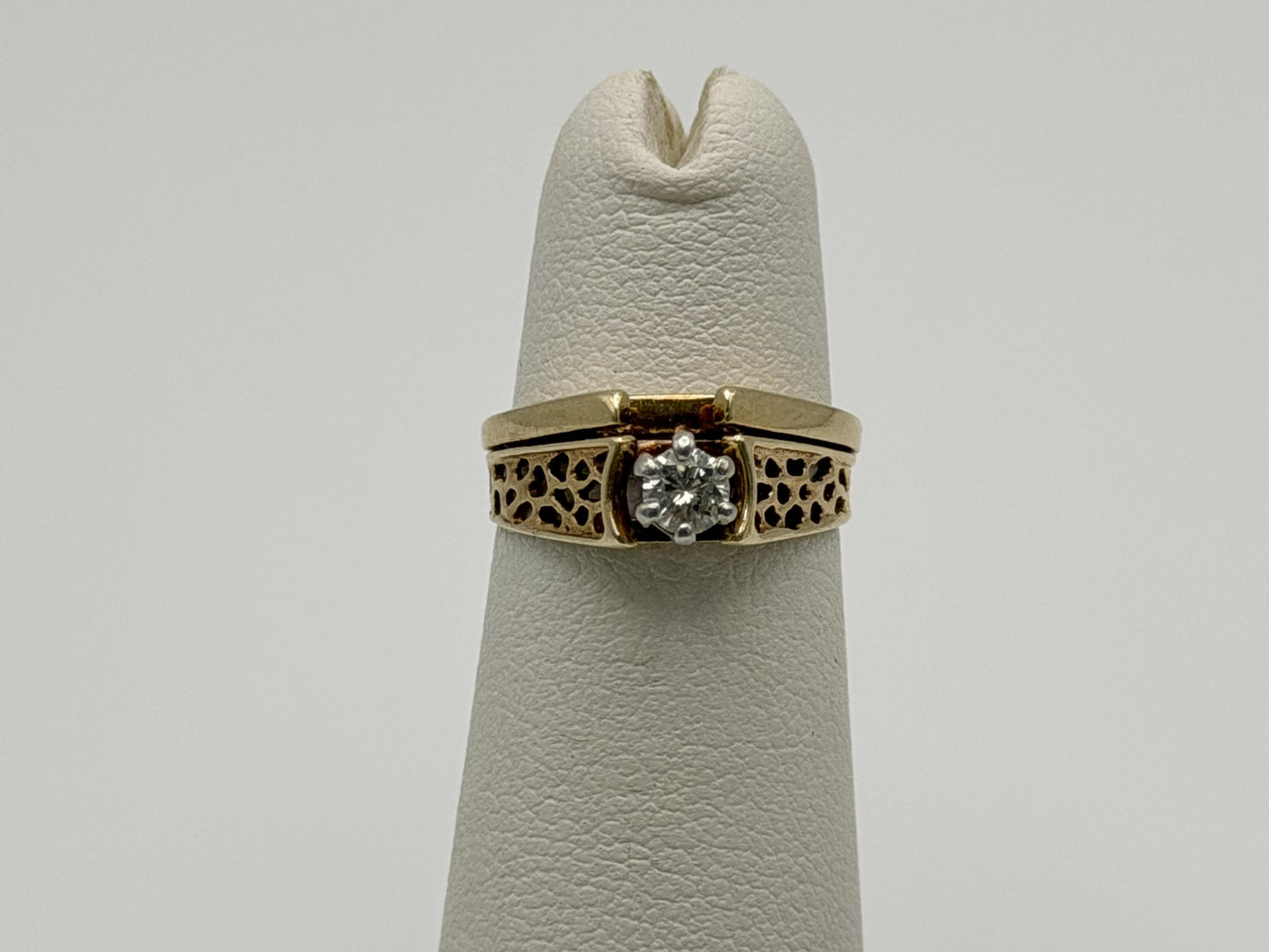 14K Gold Diamond Ring Solitaire Style Vintage Inspired Diamond Ring
