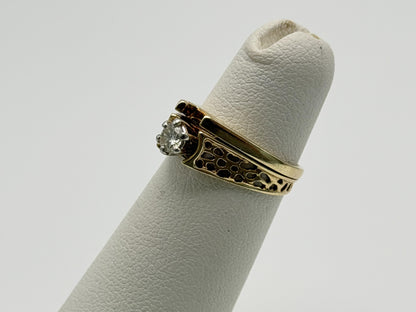 14K Gold Diamond Ring Solitaire Style Vintage Inspired Diamond Ring