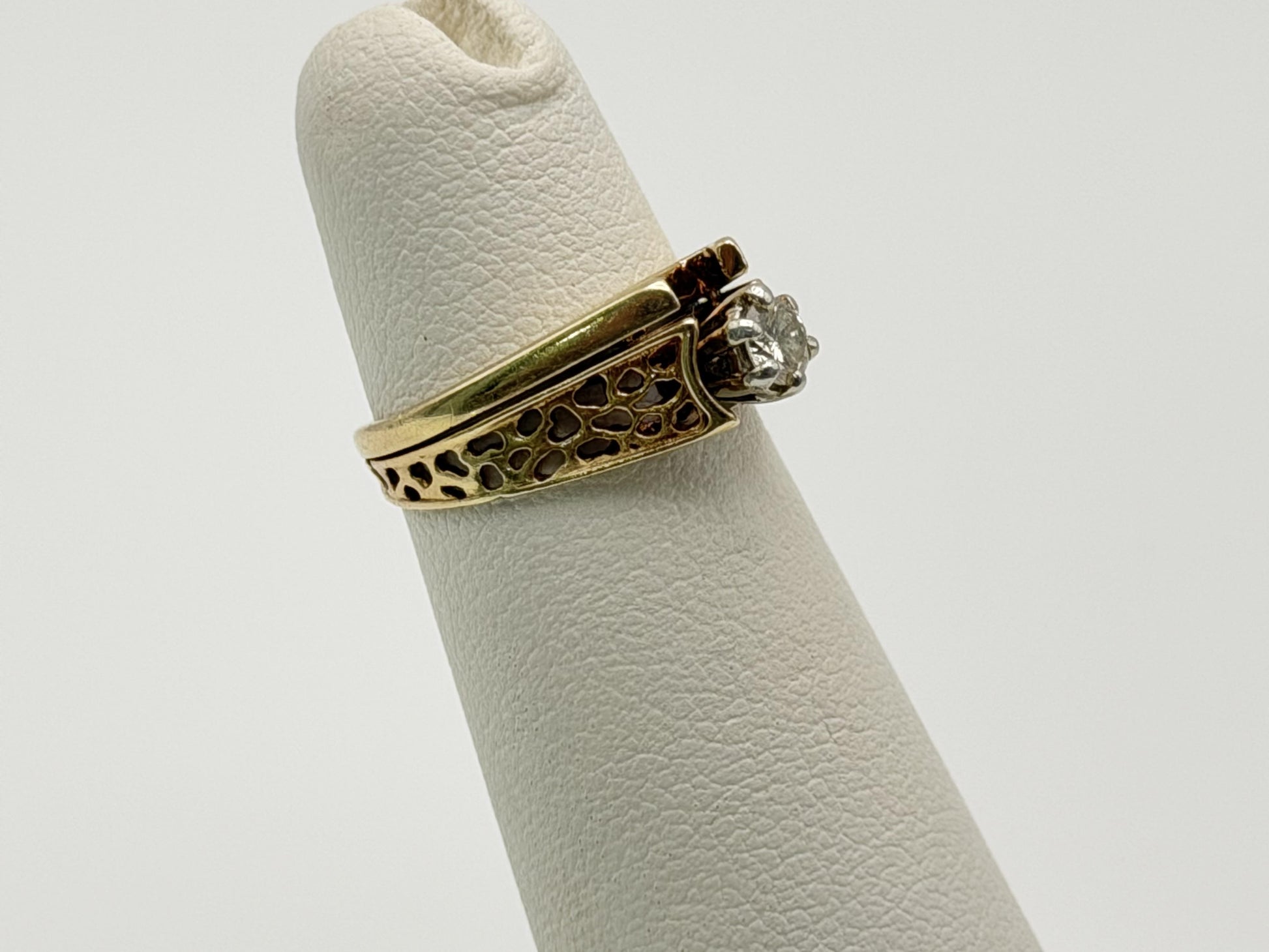 14K Gold Diamond Ring Solitaire Style Vintage Inspired Diamond Ring