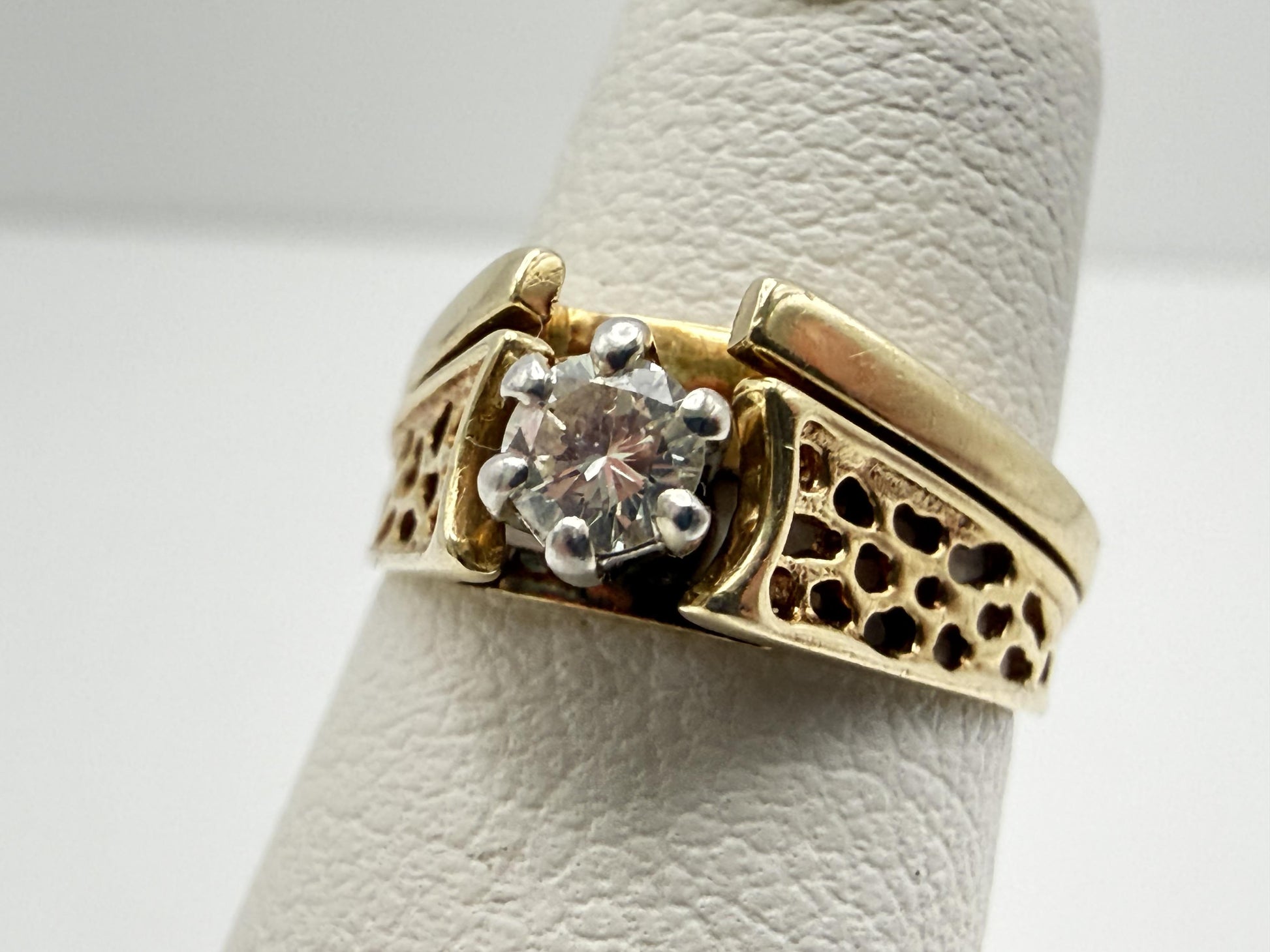 14K Gold Diamond Ring Solitaire Style Vintage Inspired Diamond Ring