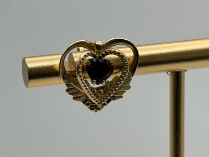 10k Gold Garnet Floral Heart Earrings Vintage Leaf Design Black Hills Gold