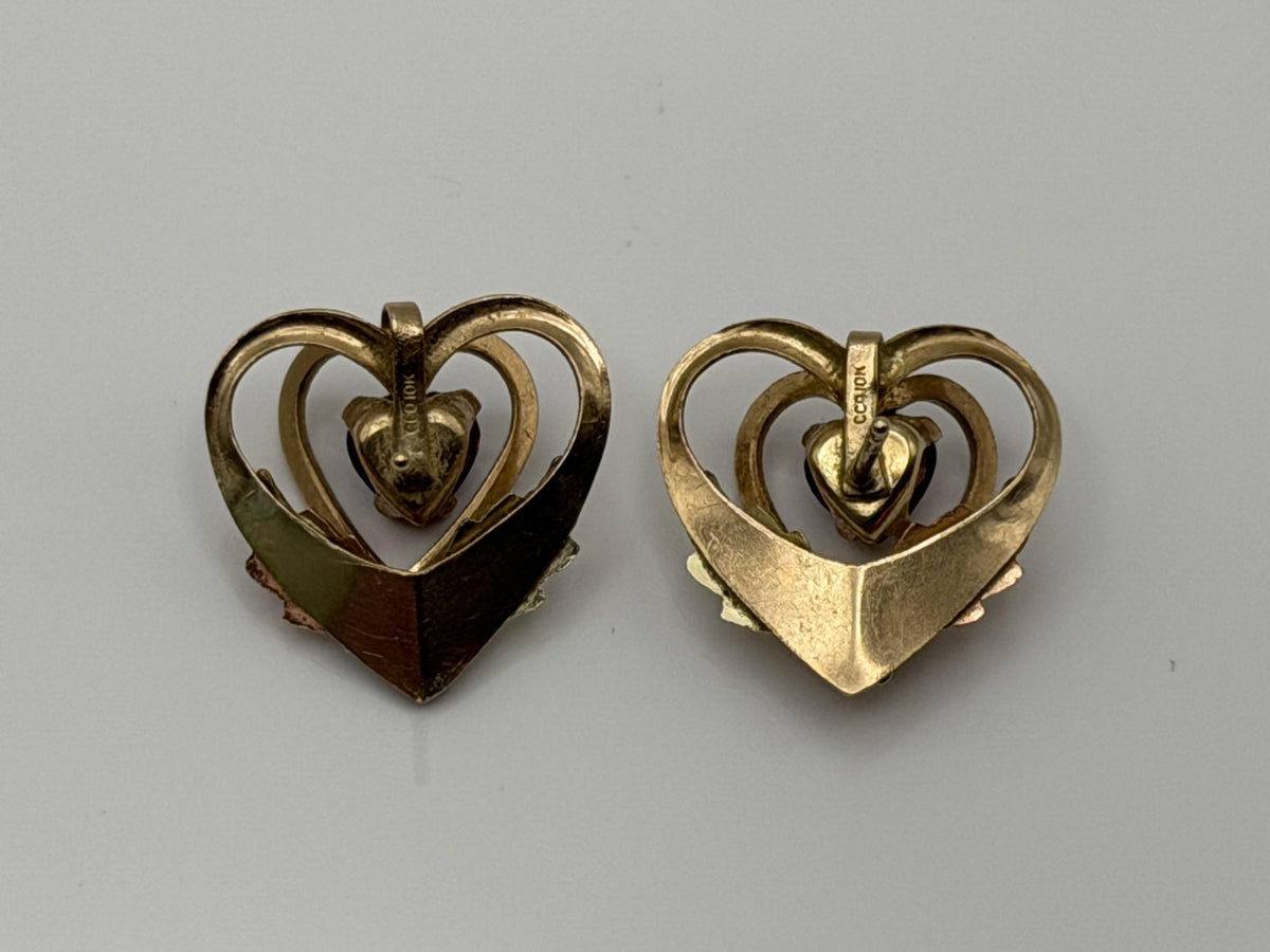 10k Gold Garnet Floral Heart Earrings Vintage Leaf Design Black Hills Gold