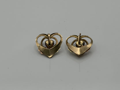 10k Gold Garnet Floral Heart Earrings Vintage Leaf Design Black Hills Gold