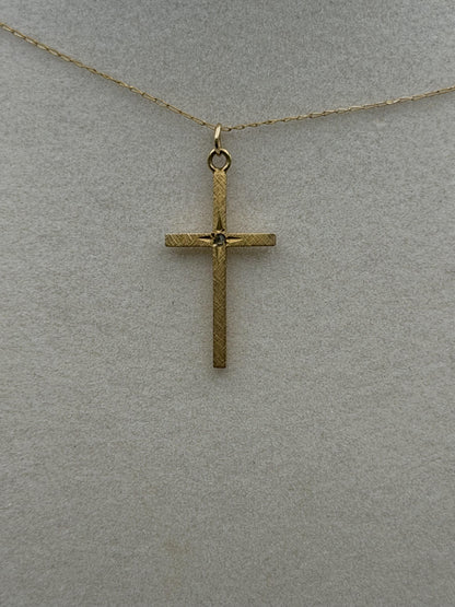 10K Gold Diamond Cross Necklace 14k Chain 24" Christian Religious Pendant Dainty