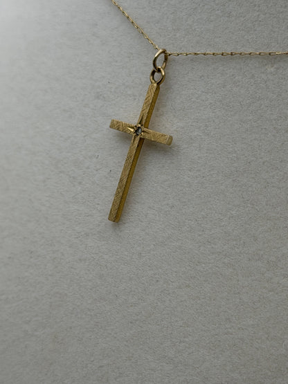 10K Gold Diamond Cross Necklace 14k Chain 24" Christian Religious Pendant Dainty