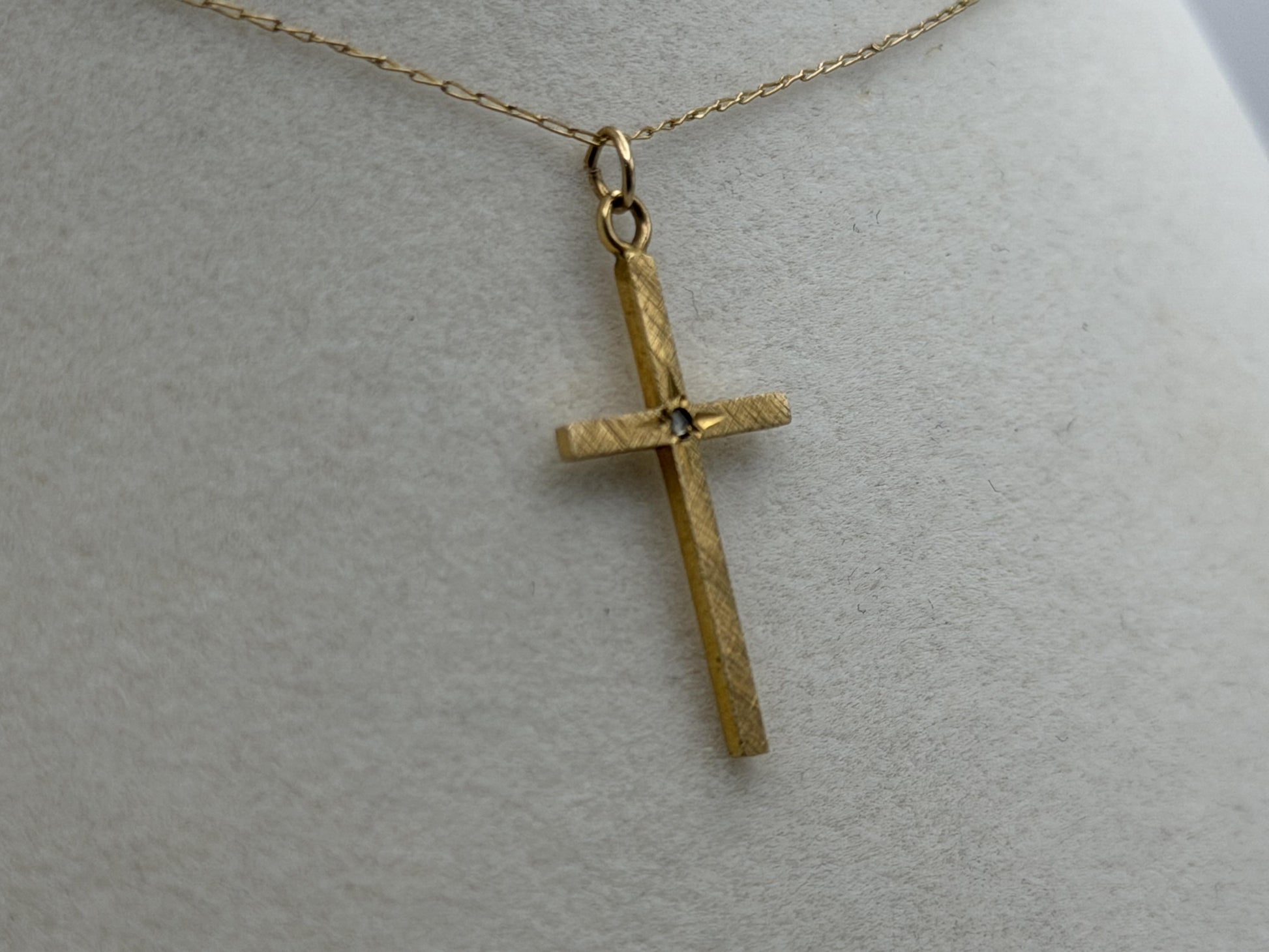 10K Gold Diamond Cross Necklace 14k Chain 24" Christian Religious Pendant Dainty