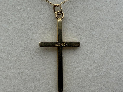 10K Gold Diamond Cross Necklace 14k Chain 24" Christian Religious Pendant Dainty