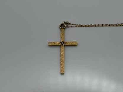 10K Gold Diamond Cross Necklace 14k Chain 24" Christian Religious Pendant Dainty