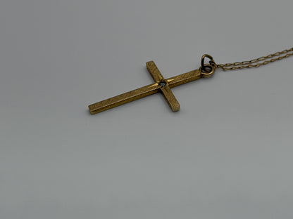10K Gold Diamond Cross Necklace 14k Chain 24" Christian Religious Pendant Dainty