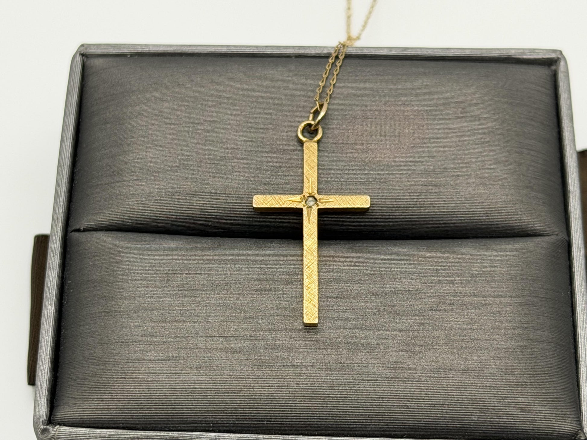 10K Gold Diamond Cross Necklace 14k Chain 24" Christian Religious Pendant Dainty