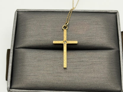 10K Gold Diamond Cross Necklace 14k Chain 24" Christian Religious Pendant Dainty
