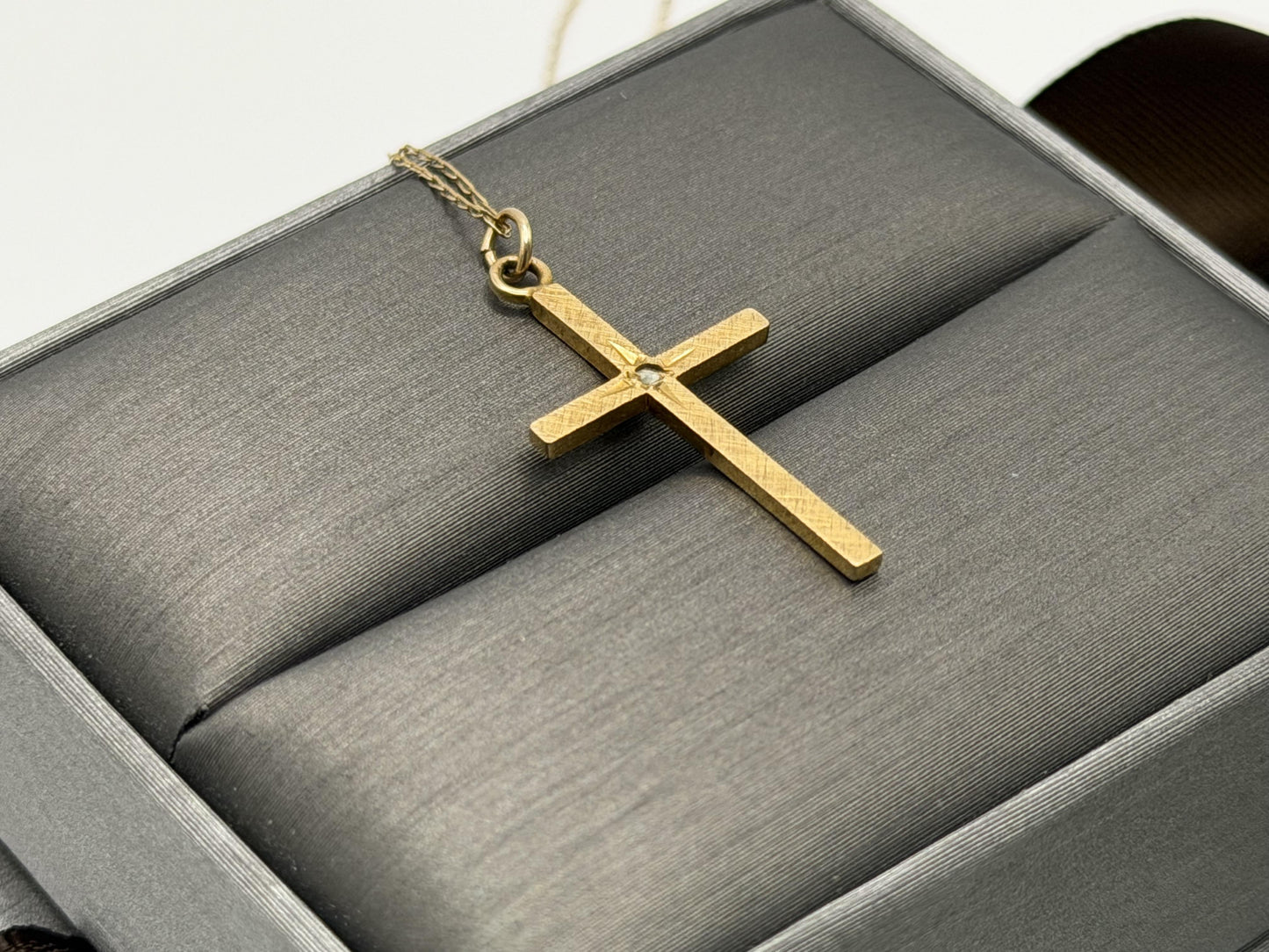 10K Gold Diamond Cross Necklace 14k Chain 24" Christian Religious Pendant Dainty