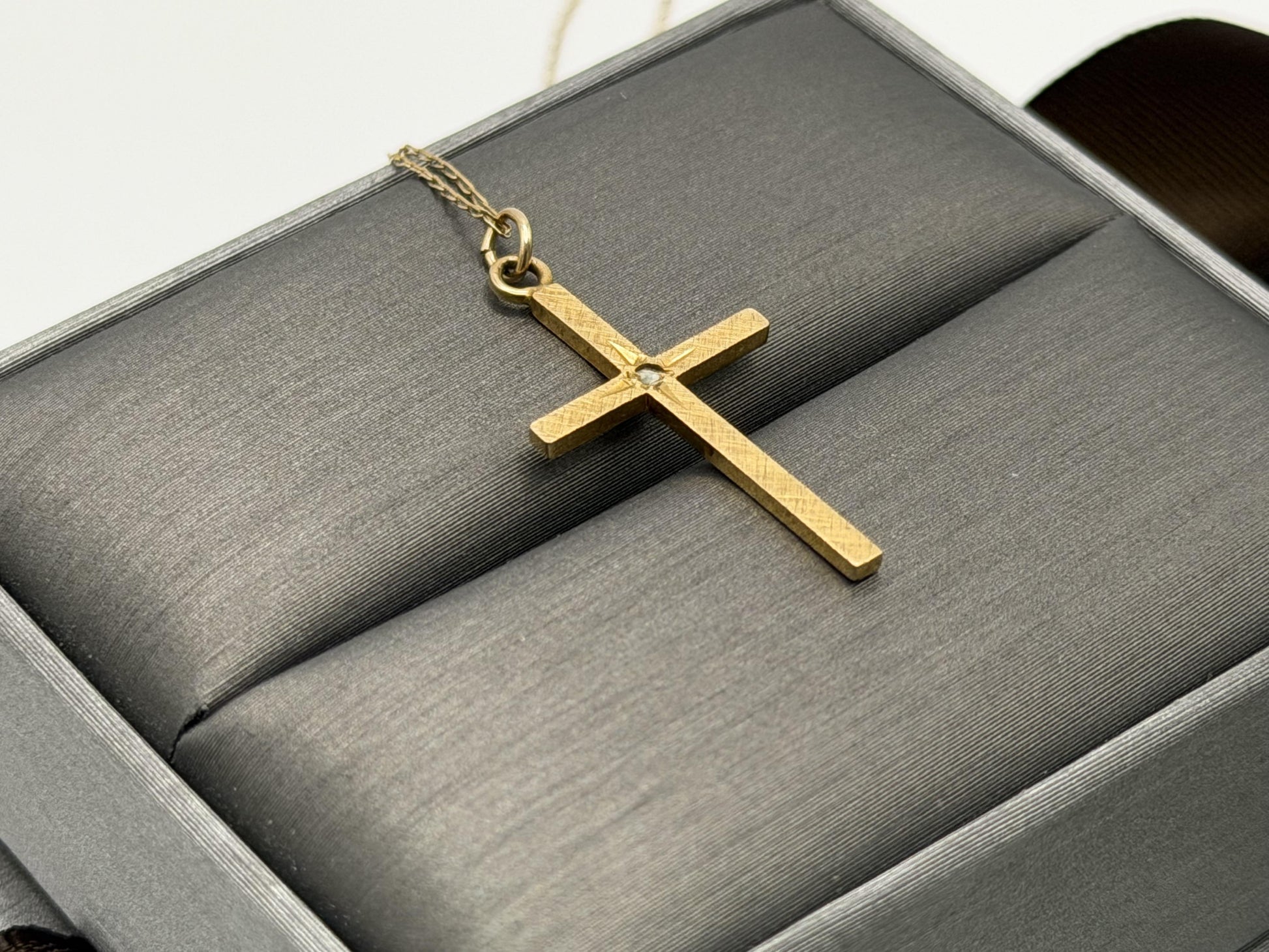 10K Gold Diamond Cross Necklace 14k Chain 24" Christian Religious Pendant Dainty