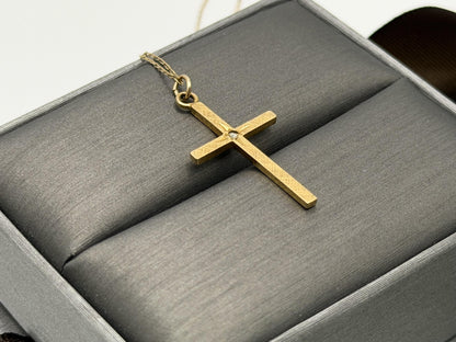 10K Gold Diamond Cross Necklace 14k Chain 24" Christian Religious Pendant Dainty