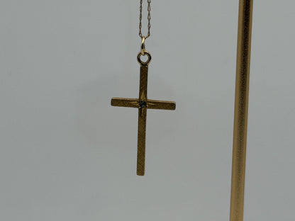 10K Gold Diamond Cross Necklace 14k Chain 24" Christian Religious Pendant Dainty