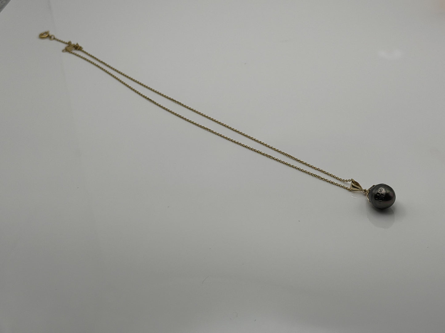 14K Gold Black Tahitian Pearl Necklace 9.8 mm Black Pearl Necklace Gold Chain