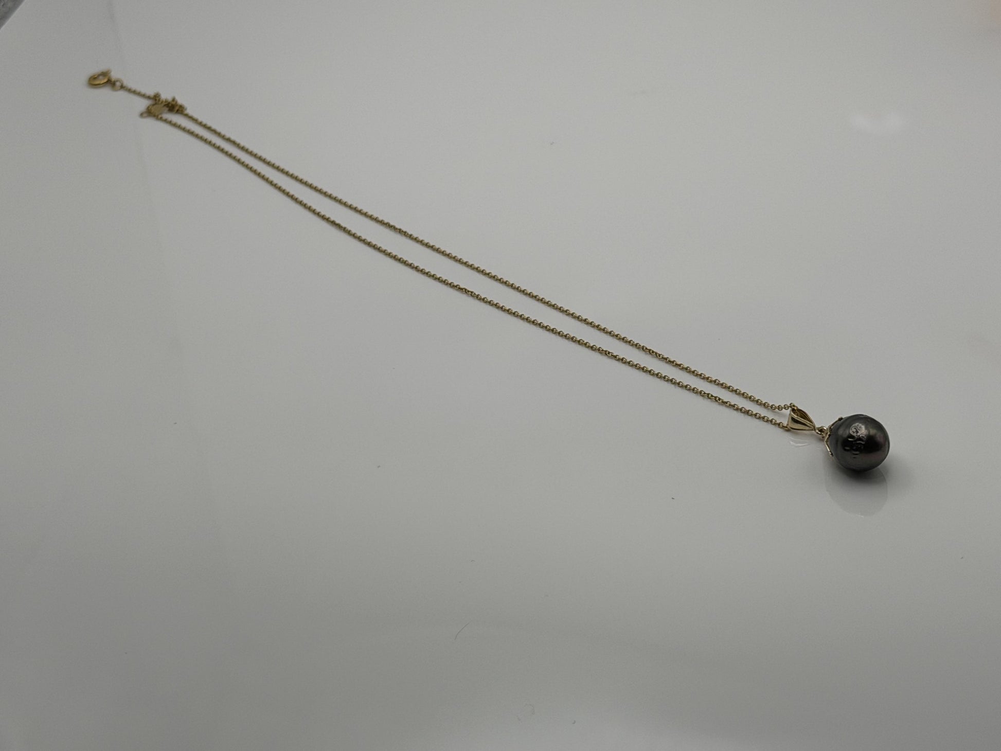 14K Gold Black Tahitian Pearl Necklace 9.8 mm Black Pearl Necklace Gold Chain