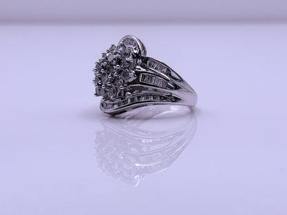 Vintage 10K White Gold Natural Diamond Cluster Ring. Engagement Ring.