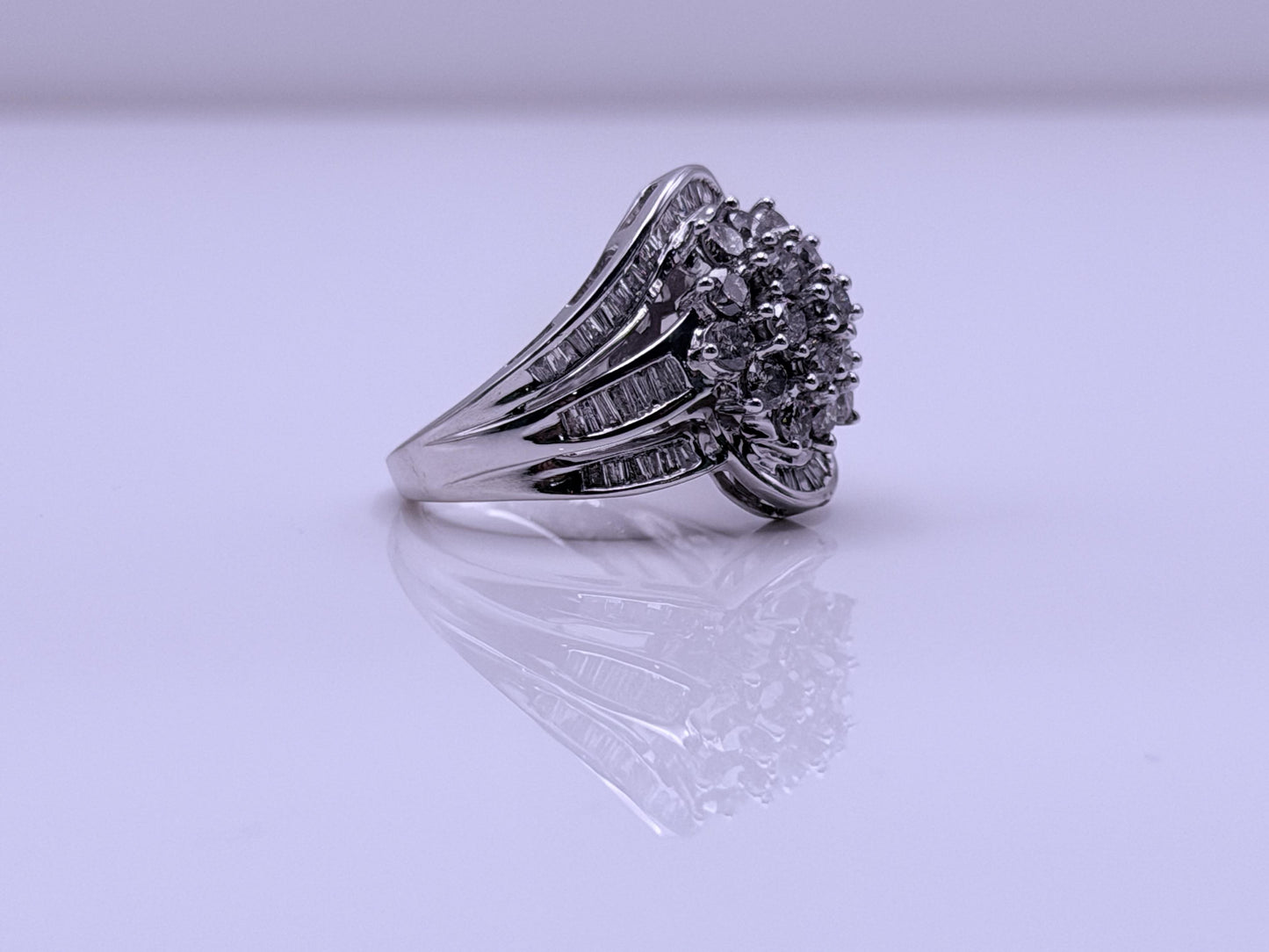 Vintage 10K White Gold Natural Diamond Cluster Ring. Engagement Ring.