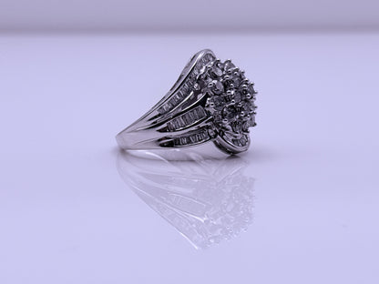 Vintage 10K White Gold Natural Diamond Cluster Ring. Engagement Ring.