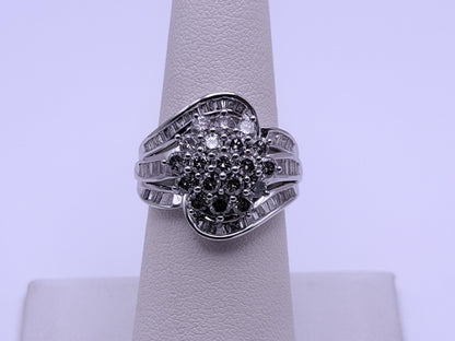 Vintage 10K White Gold Natural Diamond Cluster Ring. Engagement Ring.