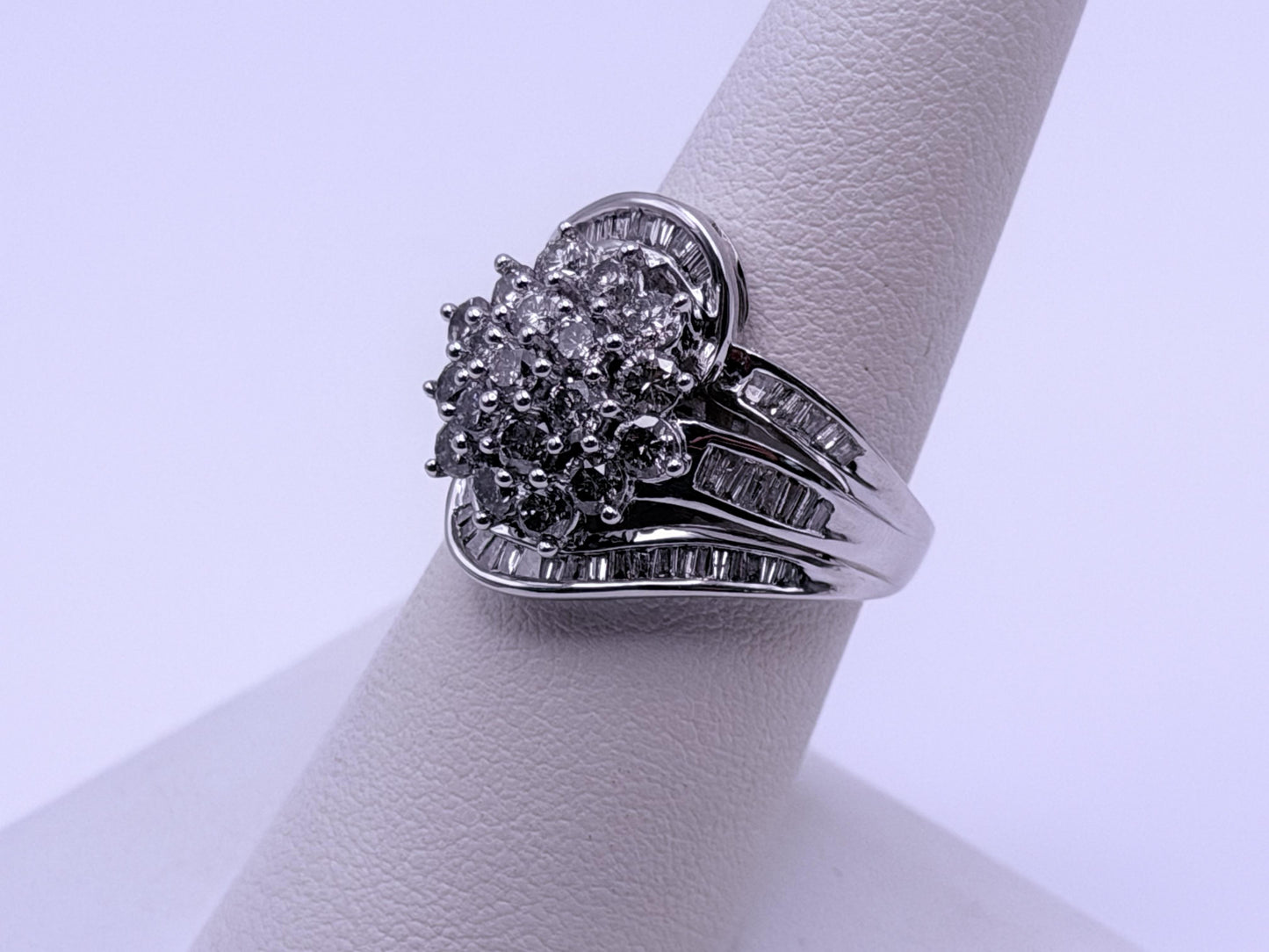 Vintage 10K White Gold Natural Diamond Cluster Ring. Engagement Ring.